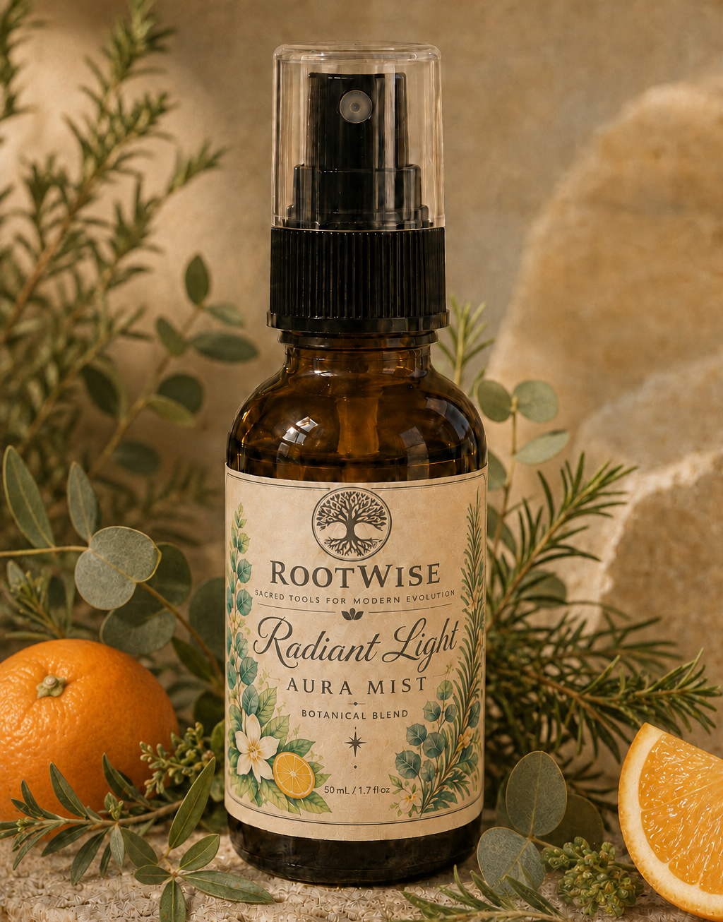 RootWise Radiant Light Aura Mist product presentation.