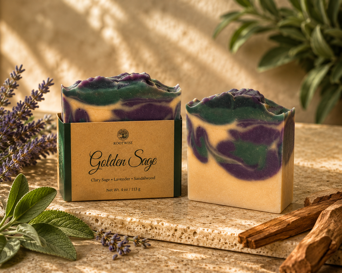 RootWise Golden Sage botanical cleansing bar from the Light Collection.