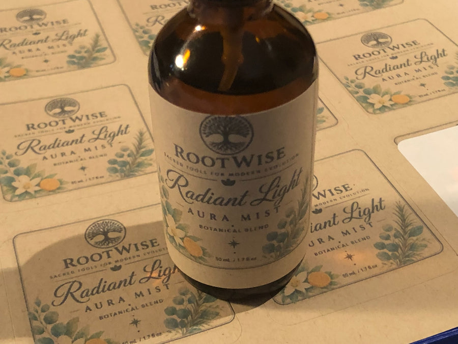 RootWise Radiant Light Aura Mist spray bottle.