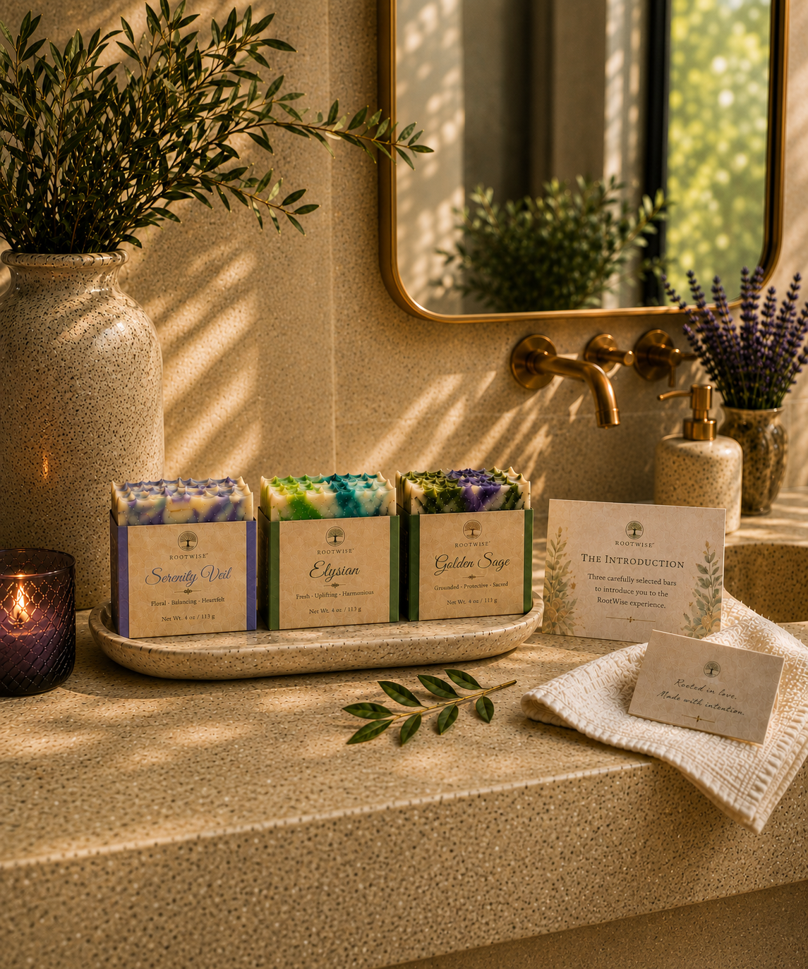 RootWise The Introduction collection of three botanical cleansing bars.